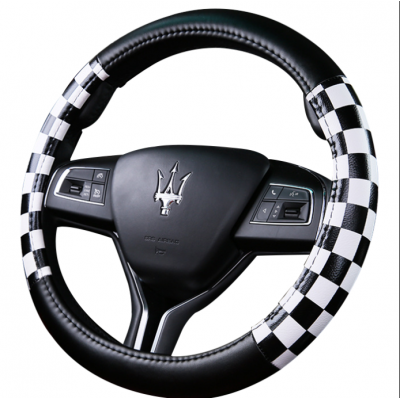 FX-P-003 Black and white Grid pattern PVC leather 15 inch universal car steering wheel cover